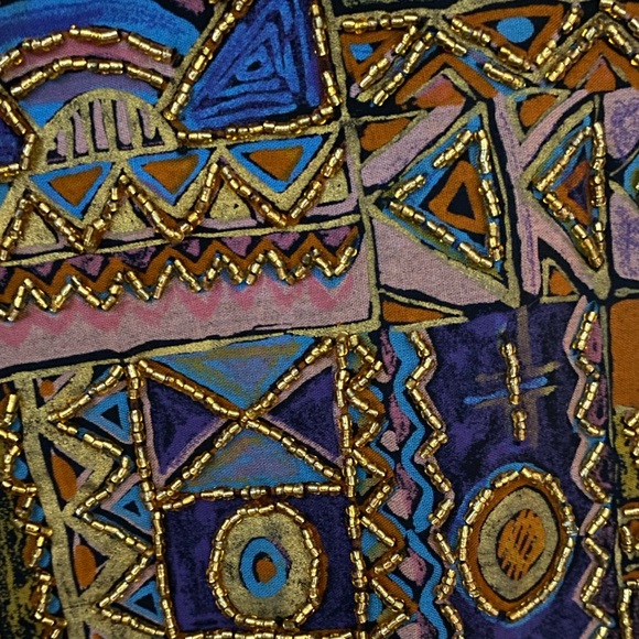 Vest with gold beading outlining fabric patterns (flowers, boxes, circles, etc) - Picture 2 of 7